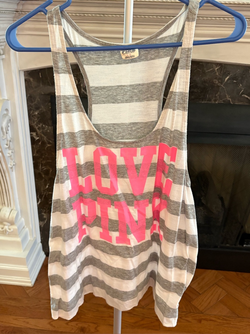 PINK Victoria's Secret Gray & White Striped Tee